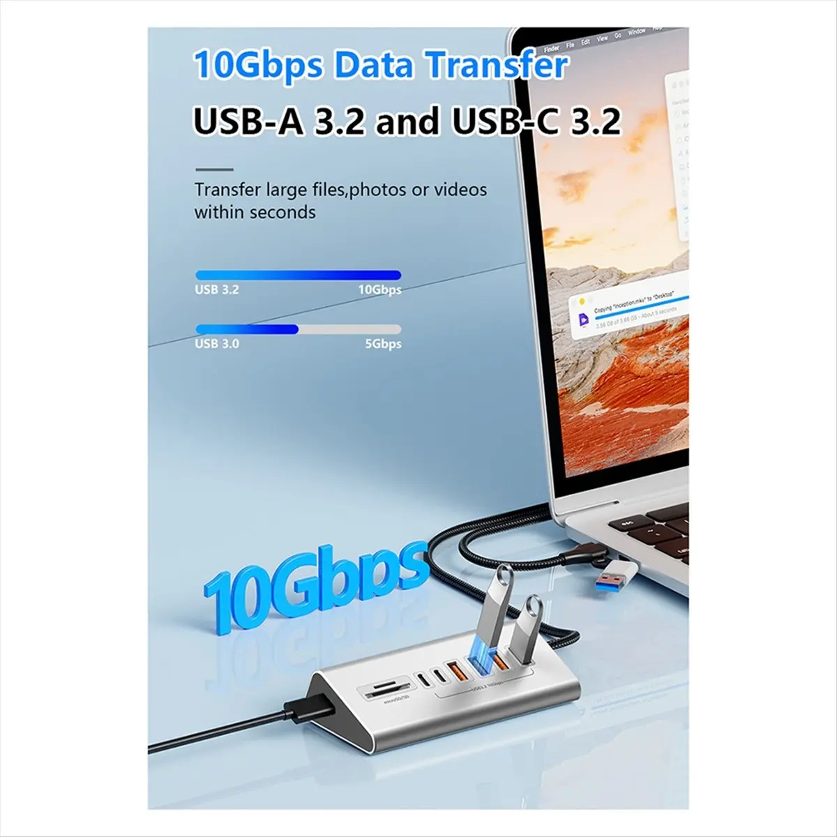 A46U 10Gbps USB 3.2 Docking Station USB Hub Type C Splitter with Card Reader Aluminum Alloy Multi Ports Switch for PC Laptop