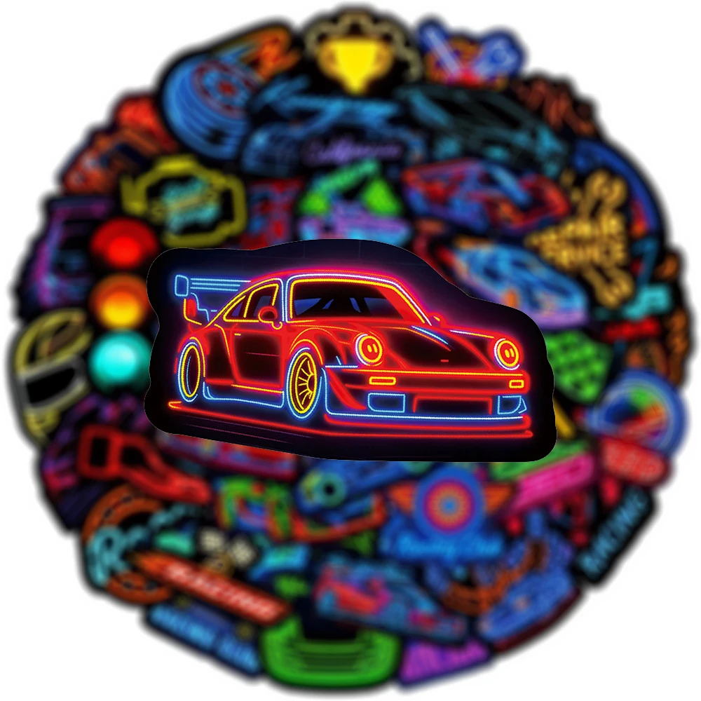 

10/30/50pcs Neon Racing Car Club Stickers Classic Cool Graffiti Sticker Skateboard Luggage Phone Bike Cartoon Decals Decoration