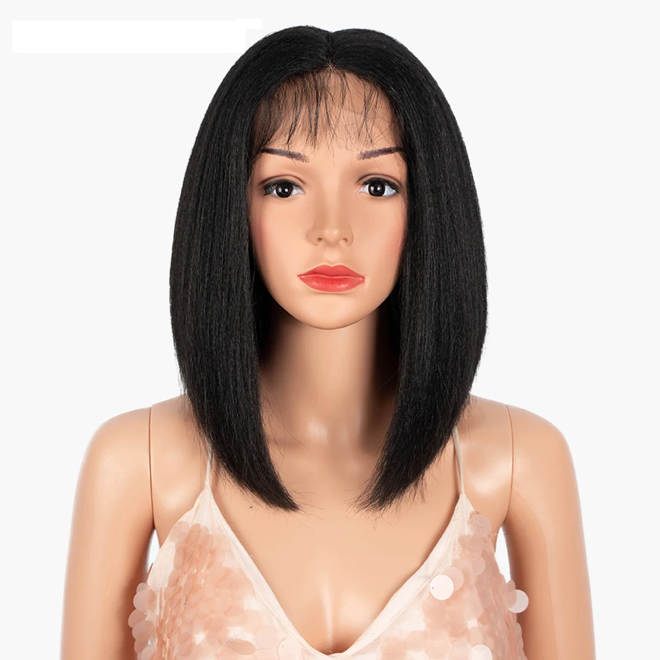 FREEDOM Synthetic Lace Front Wigs Yaki Straight Short Bob Ombre Brown Red Wigs Synthetic Lace Wigs For Black Women Cosplay Wigs