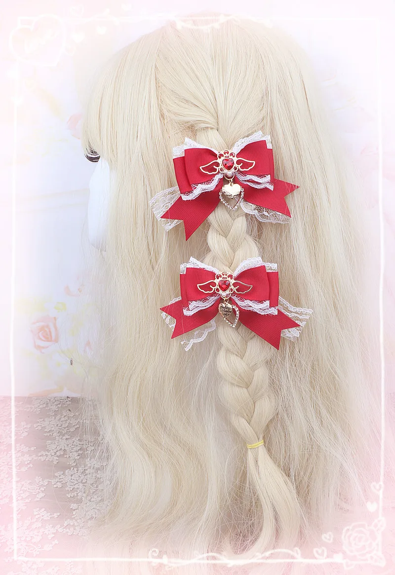 1 คู่น่ารักปีกผมคลิป MINE Series Y2K Loria ริบบิ้นลูกไม้ Hairpins Lolita สาว Kawaii อุปกรณ์เสริมผม Larme Kei