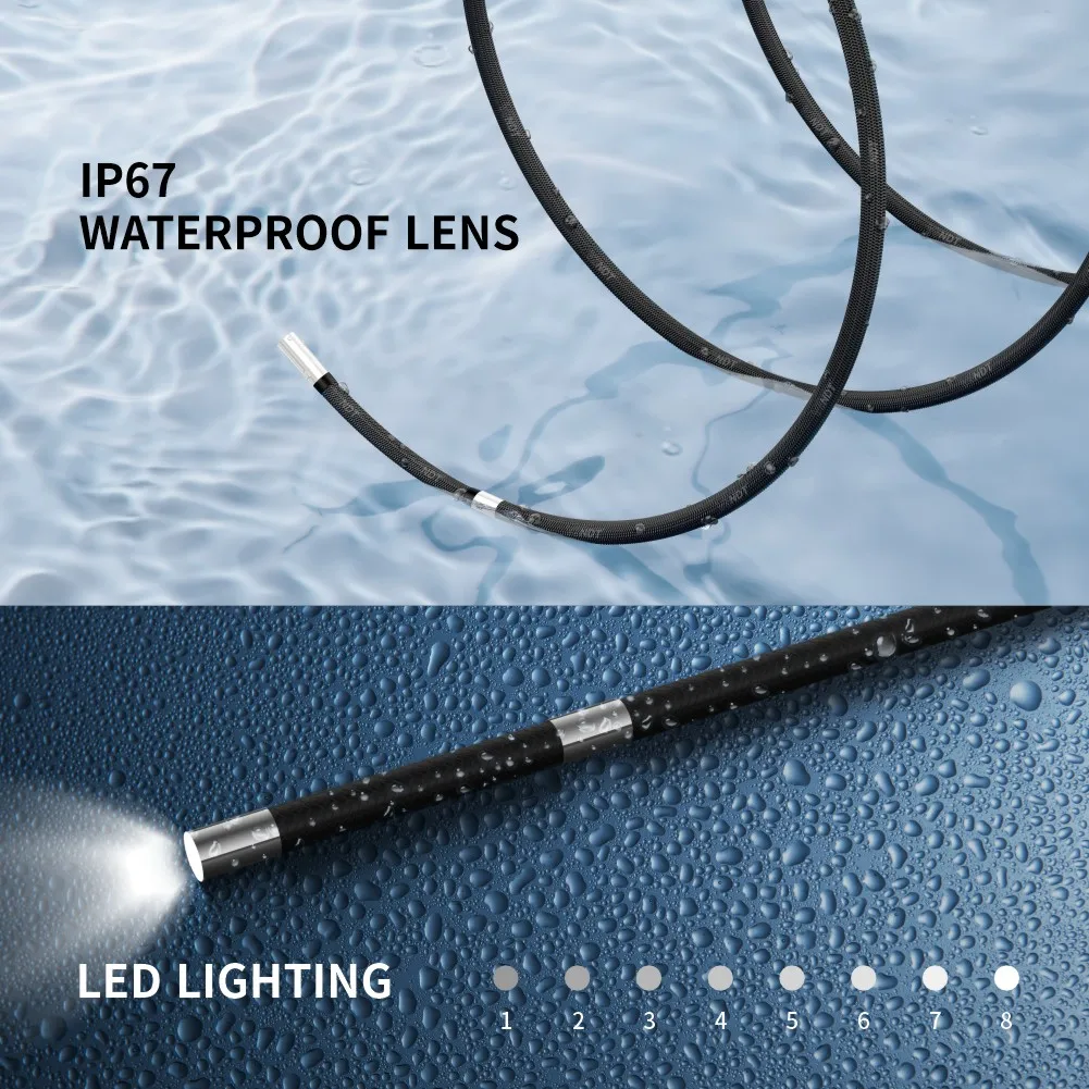 VSNDT 360 ° كاميرا Borescope المفصلية التوجيهية، كاميرا بالمنظار 5 بوصة 32 جيجابايت IP67 مقاومة للماء 4 اتجاهات، كاميرا تناظرية للأماكن الخارجية