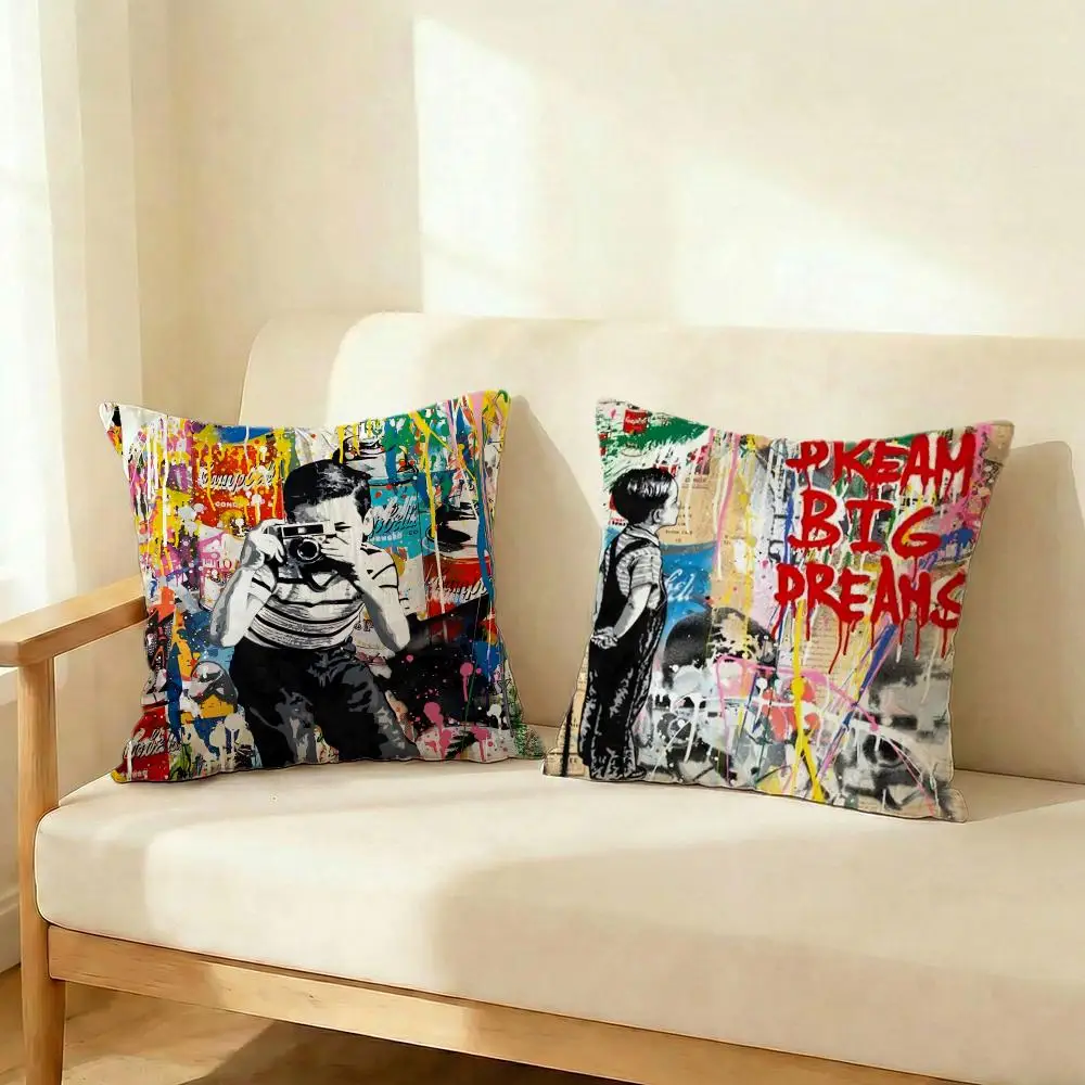 Art Banksy Cushion Cover Decorative Cushions Covers Cover Sofa 50x50 Pillow 4 Piece 45x45 40x40 Pillowcase