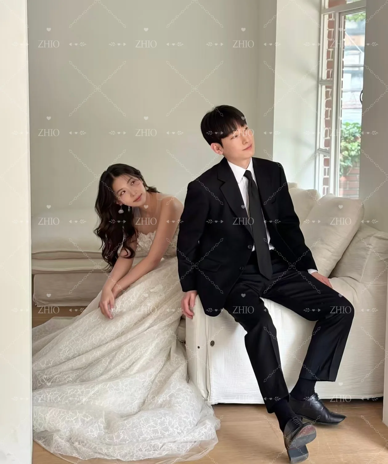 ZHIO Princess Ivory Lace Wedding Dress Off Shoulder Sweep Train Korea Photo Shoot Bridal Reception Gown Custom Luxury 웨딩드레스
