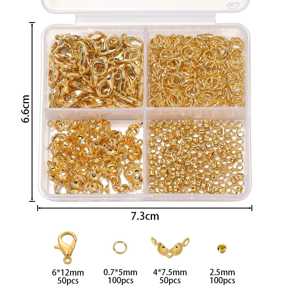 1 Conjunto de 300 Peças Kit de Acessórios para Fabricação de Joias: Argolas de Conexão, Fechos Lagosta, Contas Terminais e Conectores para DIY de Colares e Pulseiras