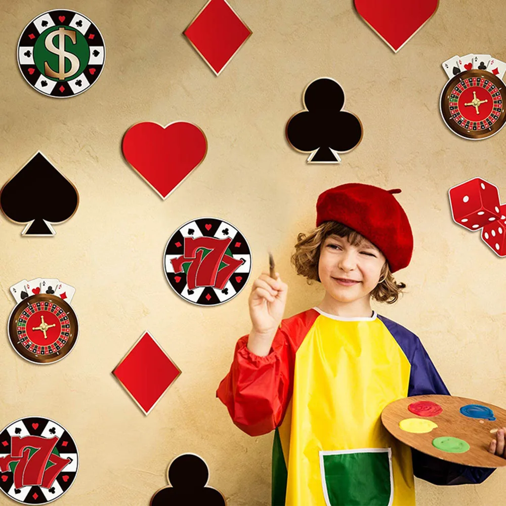 8pcs Casino Party Decorations Cut-Outs Sticker With Glue Point Las Vegas Casino Themed Poker Birthday Party Supplies Favors