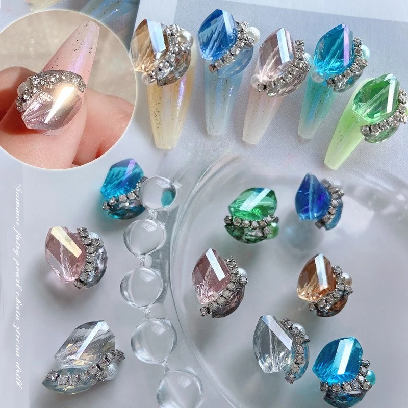 1Pc Alloy Cluster Paved Zircon Nail Charm Dense Inlaid Crystal Stones Ornament For UV Gel Press On Nails DIY Nail Manicure Decor