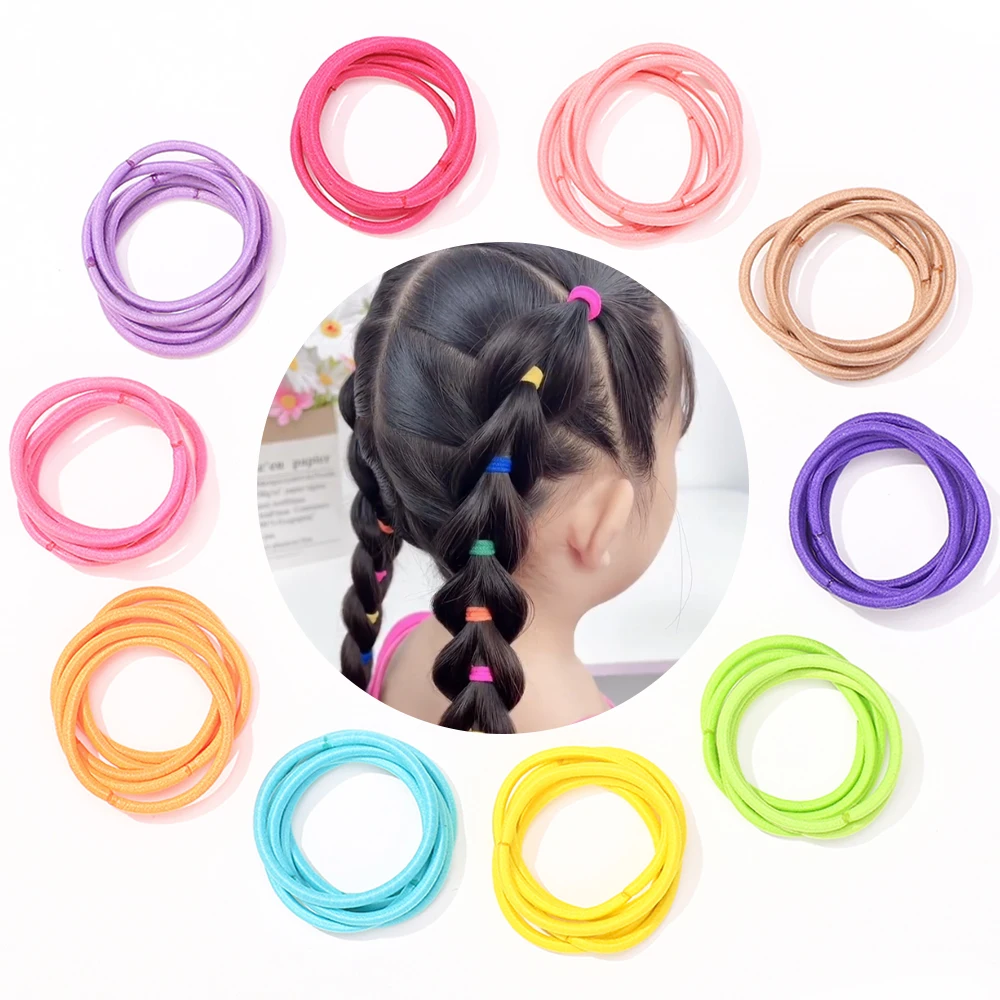 30Pcs/bag Solid Color Hair Tie for Girl Kids 3.5cm High Elastic Rubber Hair Band Not Hurt Hair Ponytail Holder Hair Accessories