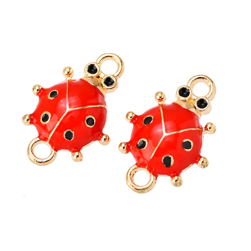 10Pcs Cute Black Red Ladybug Enamelled Zinc Alloy Onnectors Pendant Charms DIY Necklace Bracelet for Jewelry Making Accessories