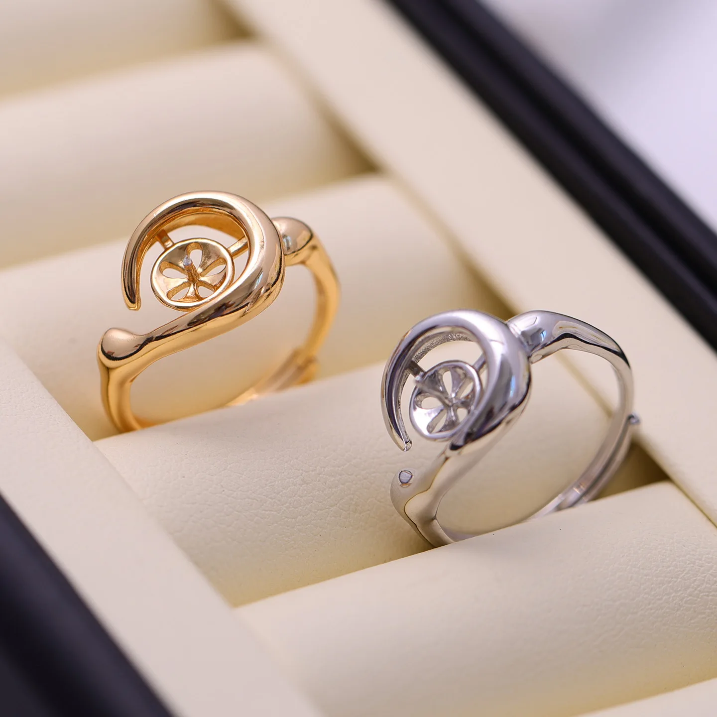 

S925 Sterling Silver Adjustable Finger Ring Mountings Base Setting Findings Jewelry Components for 7-9mm Pearls 3pcs/lot