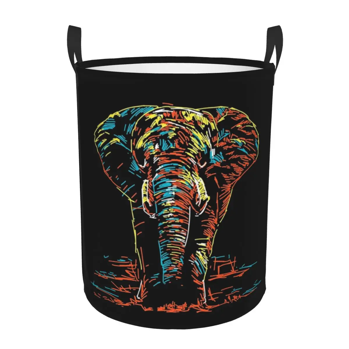 Colourful Elephant Neon Illustration Foldable Laundry Baskets Dirty Clothes Toys Sundries Storage Basket Large Bucket For Home