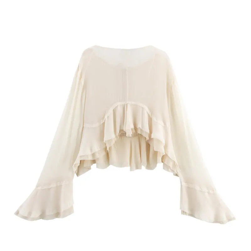 قميص نسائي فضفاض بأكمام جرس للربيع والصيف 2025، تصميم متعدد الاستخدامات، أنيق وعصري بأكمام طويلة، قميص أبيض