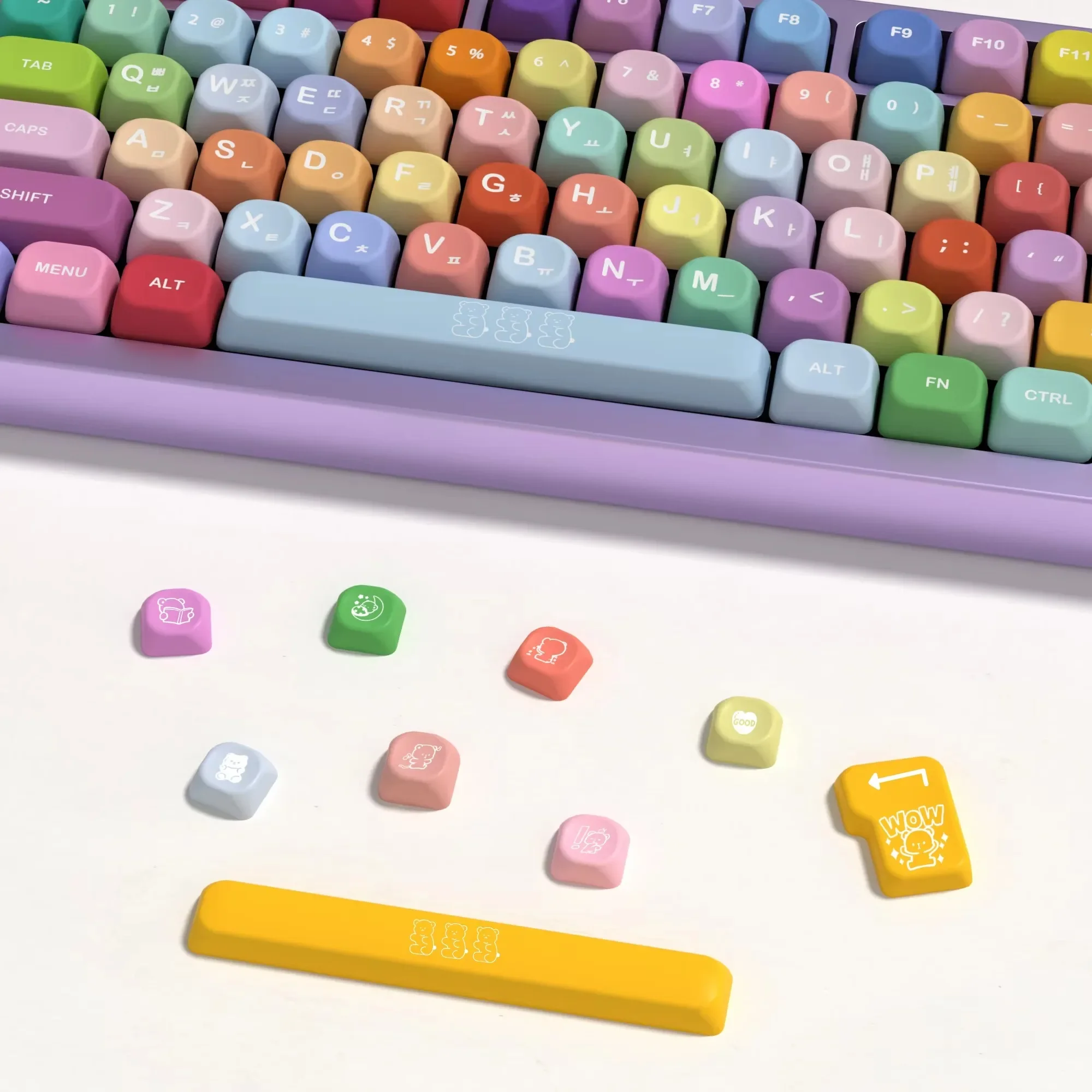 Pokemon KOA Profile Gummy Bears Keycap PBT Custom Korean English Keycaps for Mechanical Keyboard Cute 141 Keys ISO 7U Space Bar