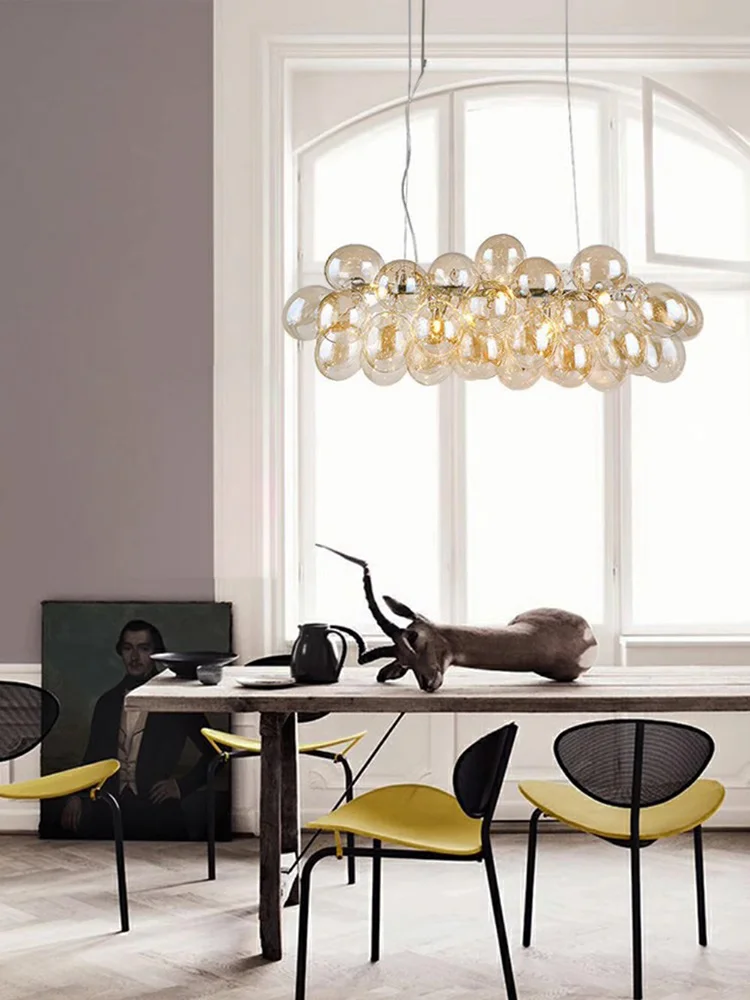 

LED Italy Modern Minimlist Home-appliance Luxury Amber Glass Bubbles Long Pendant Lights Lustres Lightings Over Dining Room