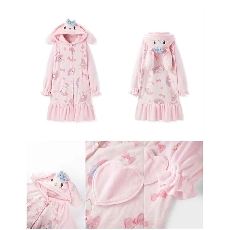 Plush Pajama My Melody Kawaii Thick Home Pajamas Autumn Winter Jacket and Trousers Two-Piece Set Pajama Thermal Robe Girl Gift