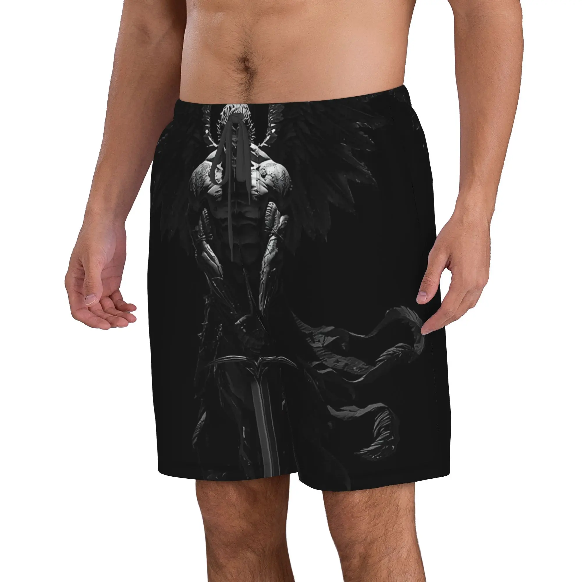 Mysterious Dark Angel God Wielding Sword Trunks Beach Board Shorts Casual Quick Dry Swimming Summer Men Pants