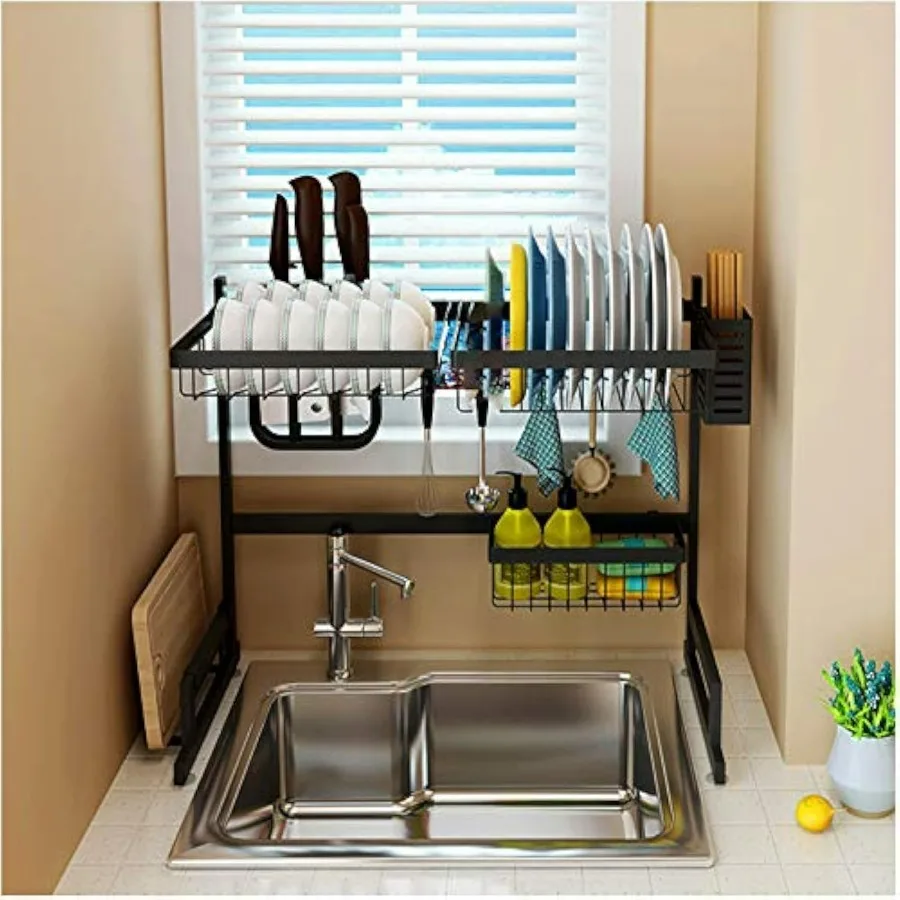 

Over Sink Dish Drying Rack 2-Tier Stainless Steel Cutlery Drainer Kitchen Shelf [P/N:ET-DISHRACK001]