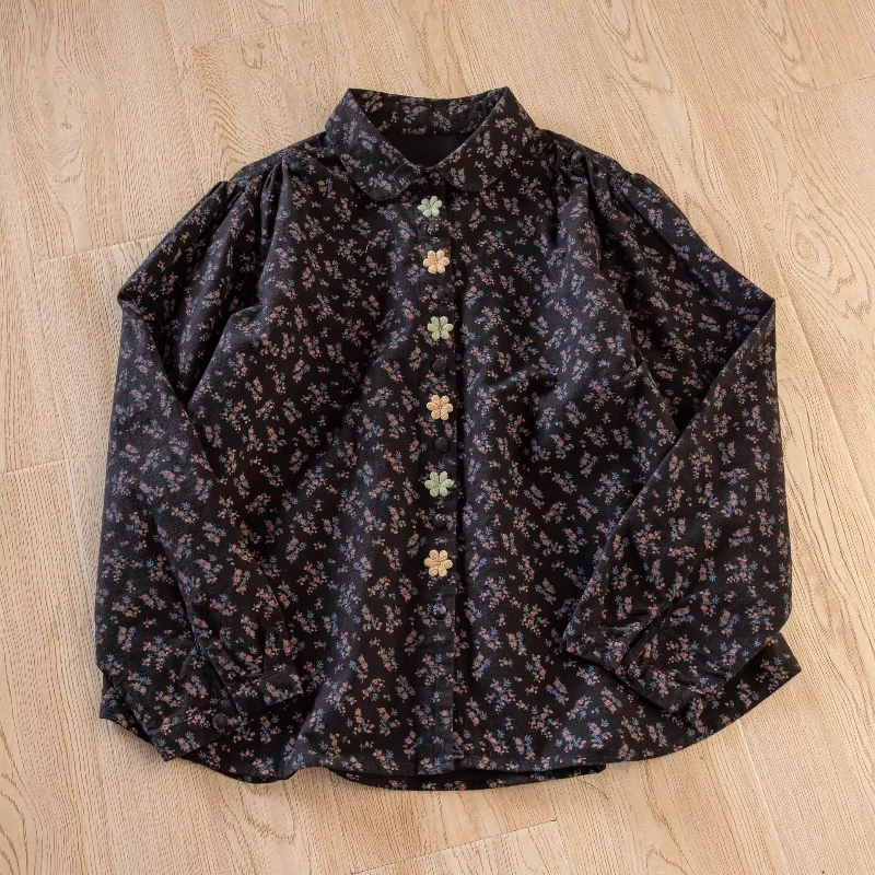 

2026 японская винтажная одежда мори девушка оригинальный дизайн рубашки с принтом в деревенском стиле женские блузки зимние хлопковые теплые блузки с начесом