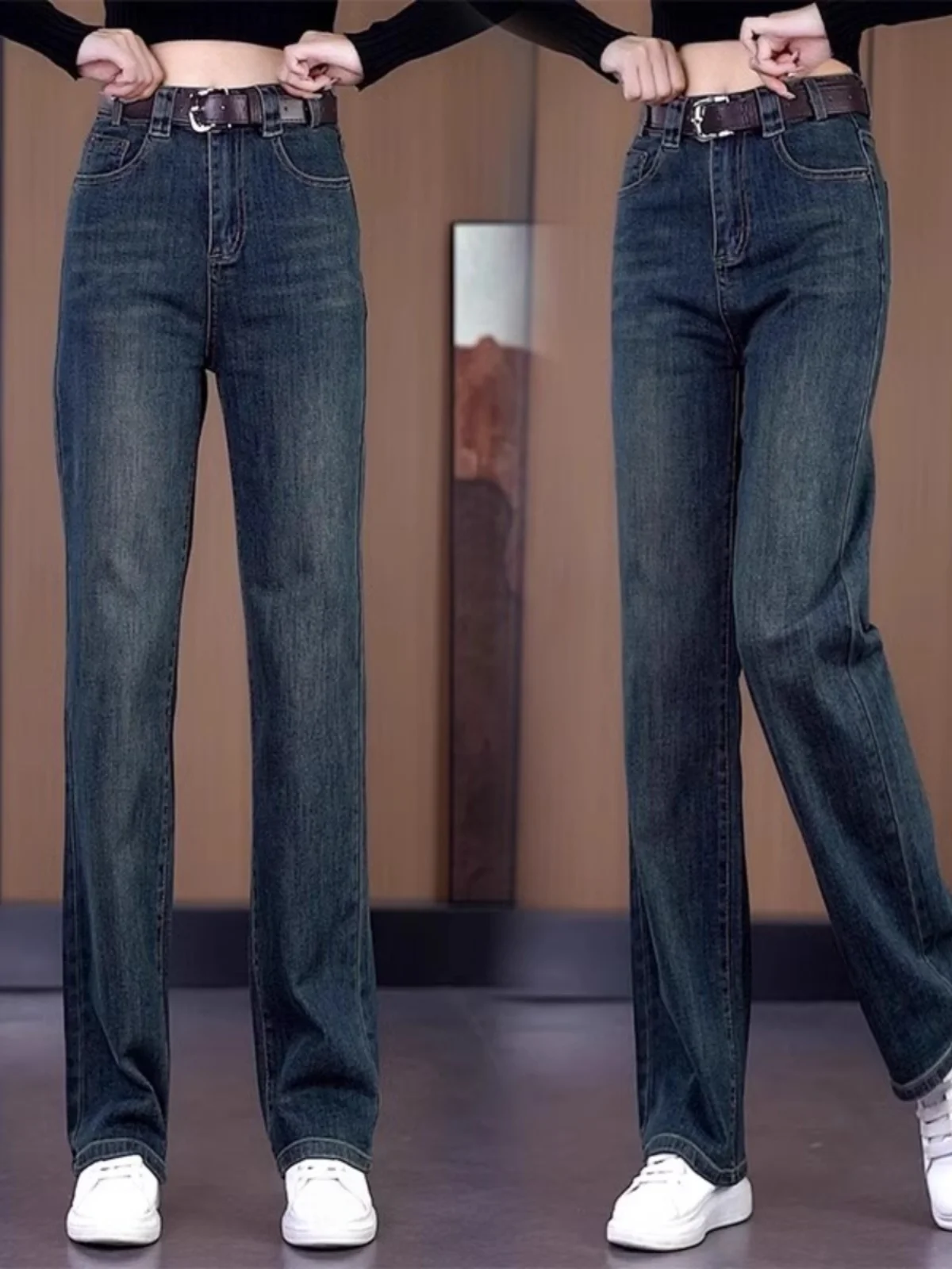 

Джинсы с высокой талией и прямыми штанинами, женские повседневные брюки с широкими штанинами, модные весенне-осенние новые классические джинсовые брюки, визуально стройнящие фигуру
