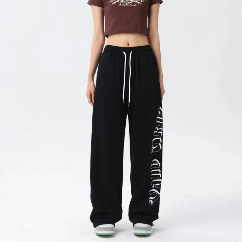 

New Korean Casual Wide Leg Women's 2024 Spliced Elasticized High-waisted Pocket Letter Fashion Versatile Straight Leg Pants