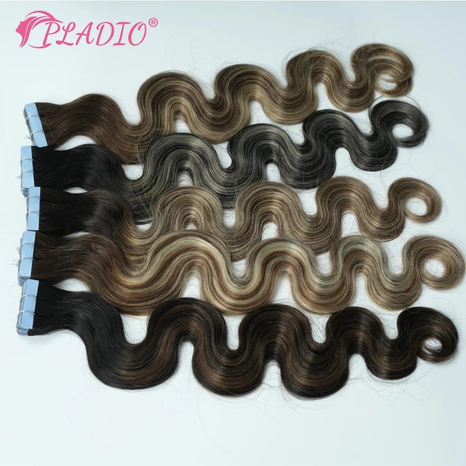 Tape in Hair Extensions 100% Human Hair 20 Pcs Seamless Invisible Body Wave Tape in Natural Hair Extensions 12-26 Inch 50g/Pack