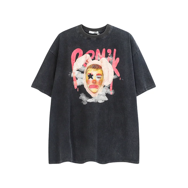 

ADC 2025 New 100% Cotton Men's Casual T-shirt Washed Anime Short Sleeves Summer Loose Fashion Round Simple oversized t shirt
