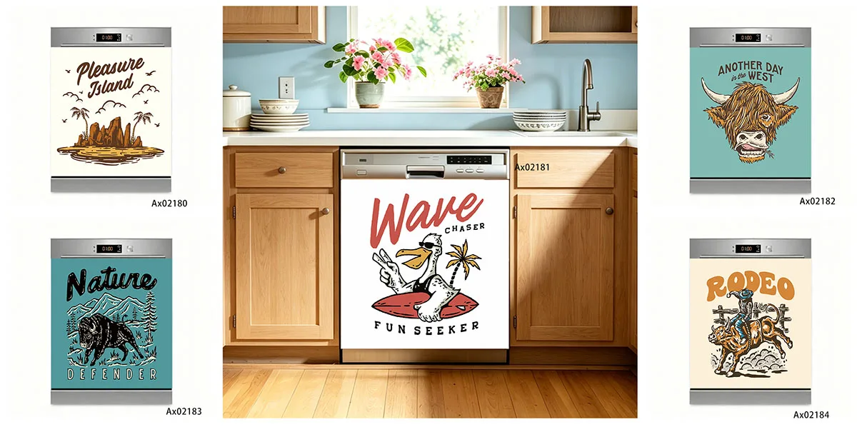 Vintage Western Desert Cactus Dishwasher Sticker for Decorative Washing Machine Cabinets Wardrobe Door Aesthetics Decor