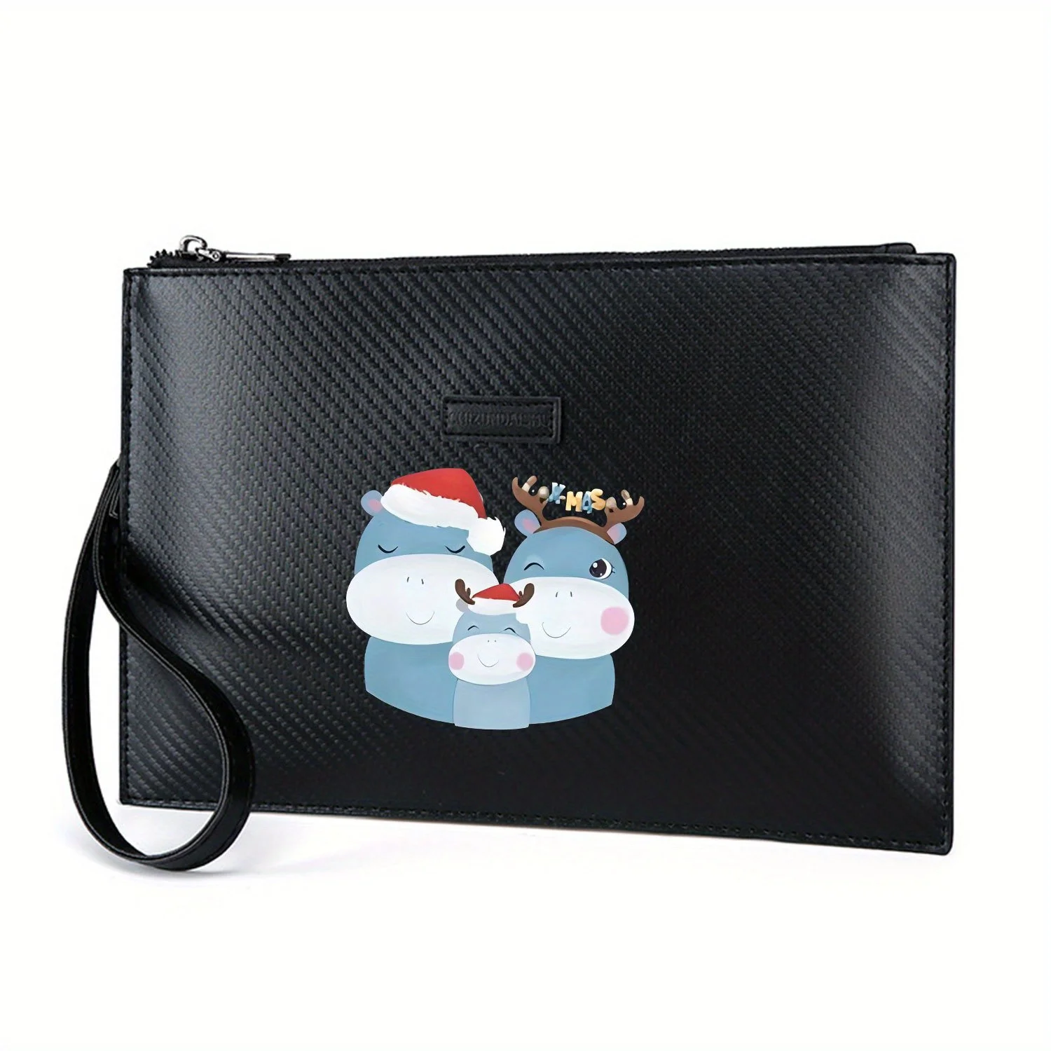 Семья бегемота с рогами шляпы Санты. Элегантная мужская сумка из искусственной кожи с принтом. Модная и практичная для повседневной носки.