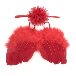 Vêtements de photographie pour nouveau-né, centsuppTake, gérer les ailes de plumes d'ange, fleur faite à la main, ensemble de bandeau de sauna, accessoires pour cheveux