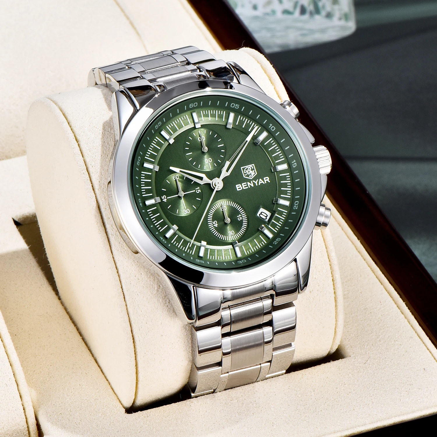 BENYAR 2025 Men's Quartz Wristwatches Chronograph Watch Fashion Casual Waterproof Stainless Steel Clock Reloj Hombre