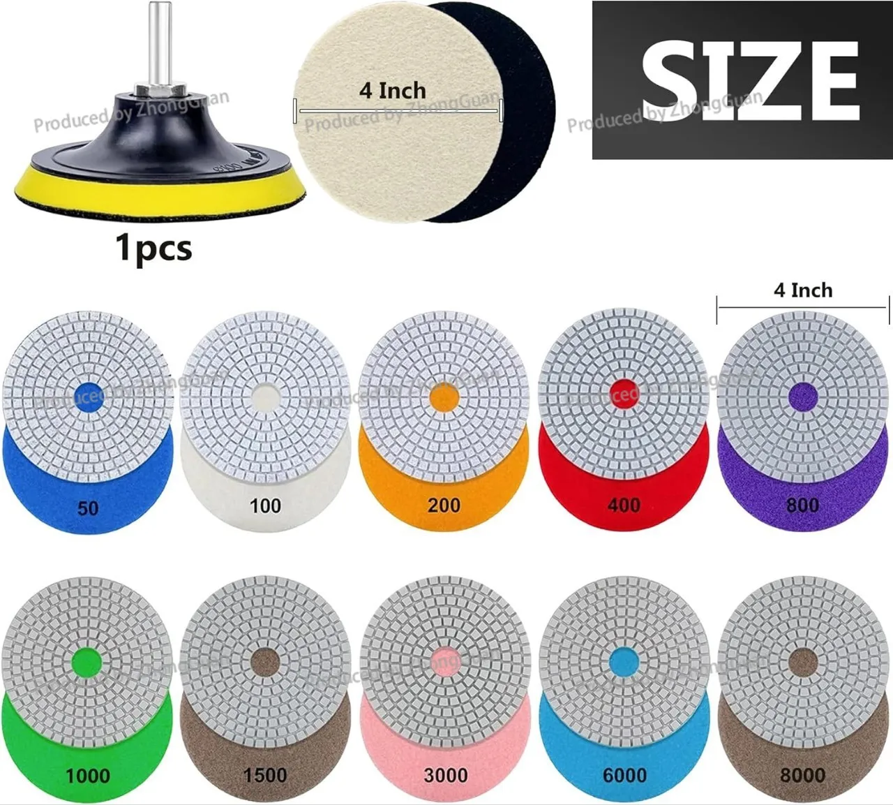 Stone Polishing Pad Water Grinding  Set Diamond Grinding Marble Granite Polishing Pad