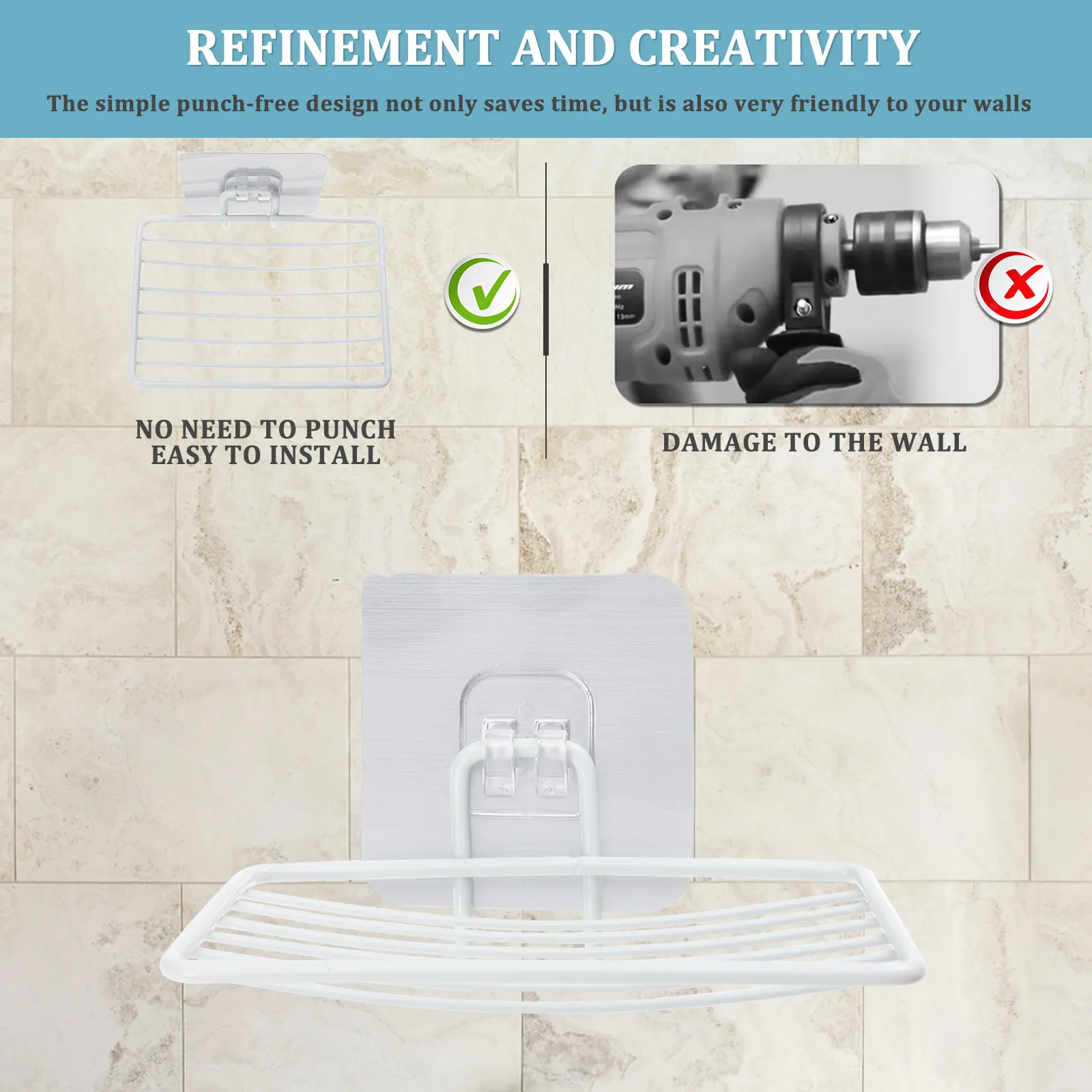 

1Pcs Stainless Steel Soap Dish Modern Simple Design Punch-Free Installation Self-Draining Soap Holder for Bathroom Kitchen Home