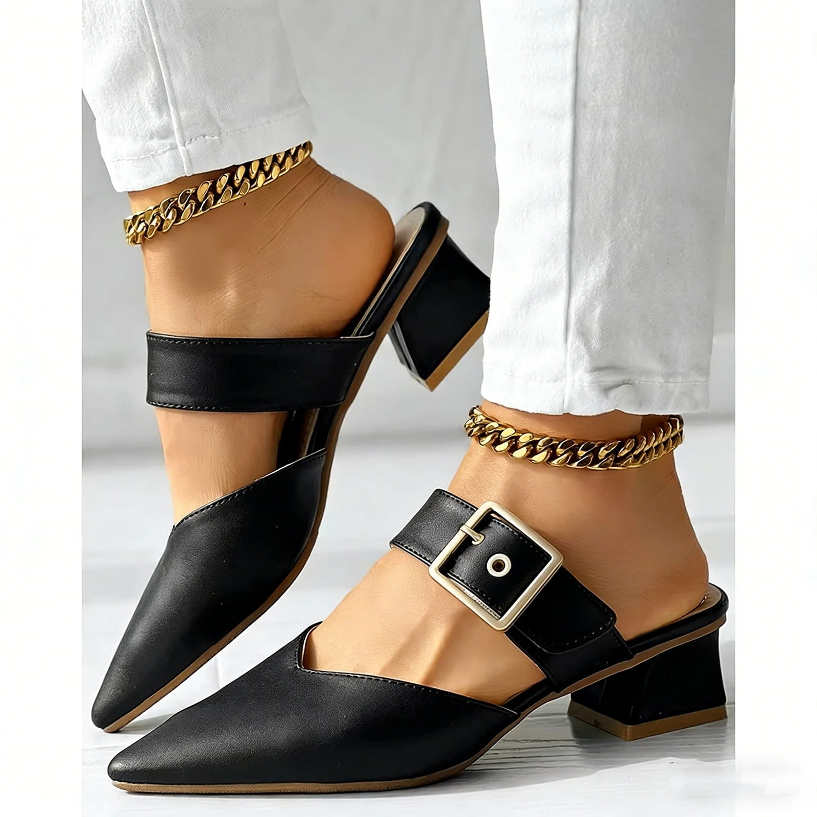 Fashion Women Buckle Strap Decor Pointed Toe Slingback Sandals Lady Summer Casual Going Out Turkey Slippers Party Shoes Sandals