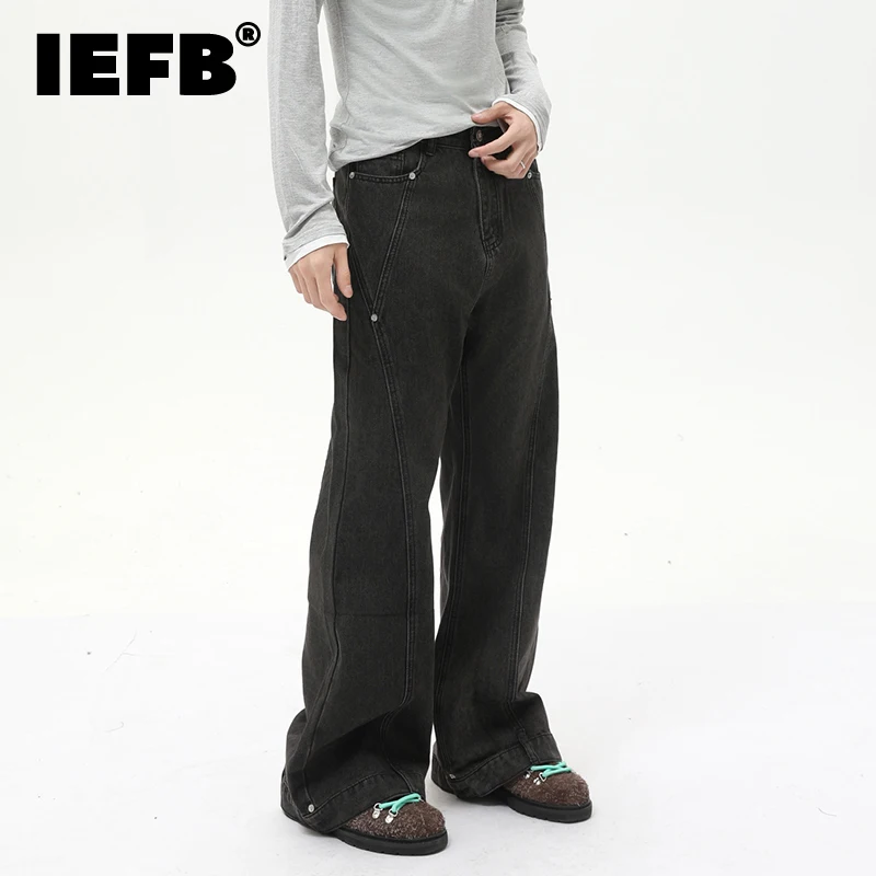 IEFB American Style Male Micro Flare Jeans High Street Nail Bead Splicing Fashionable Solid Color Summer Men Trousers 9W2660