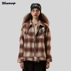 Women's Vintage Plaid Coat 2023 Autumn Black Retro Men's Puffer Jacket New In Wool Coats and Mixtures for Plus Size Women Jacket