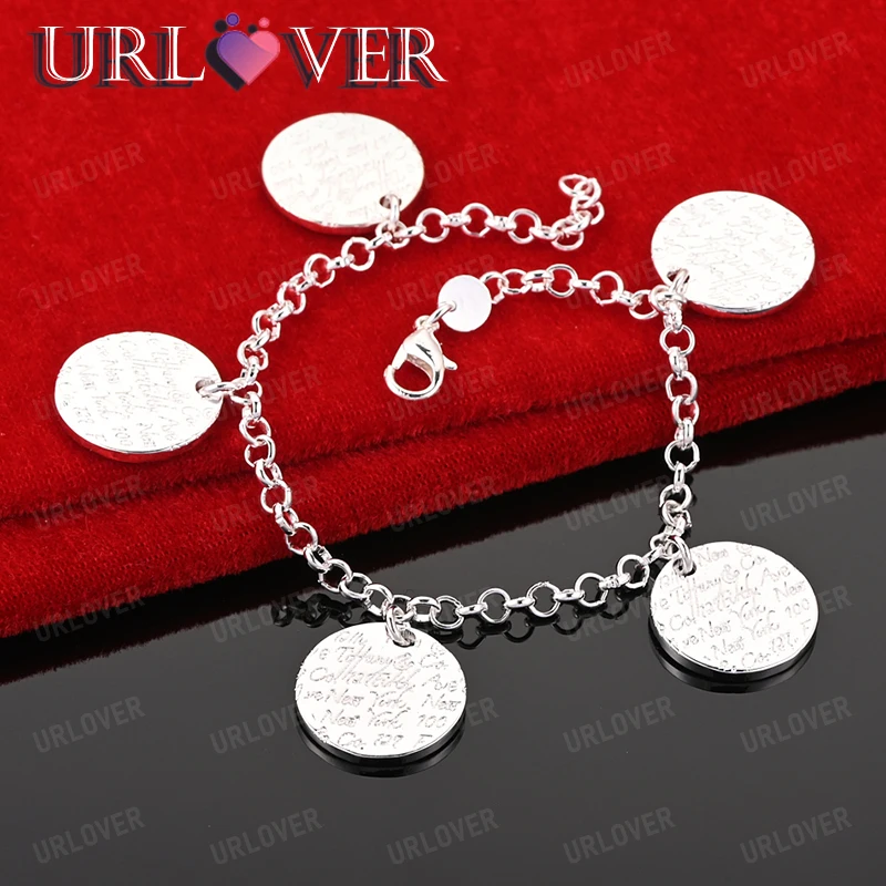 

925 Sterling Silver Bracelets Circular Carved Letter Chain For Women Fashion Party Wedding Accessories Birthday Gift Jewelry
