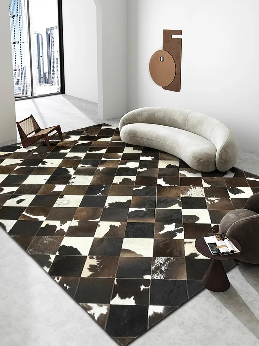 Natural Black And Brown Patchwork Cowhide Rug Living Room Handmade Stitching Cow Fur Bedroom Carpet Large Floor Mat