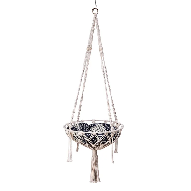 

Handwoven Bohemian Cat Hammock Hanging Bed Decorative Macrame Cat House Net Style Cozy Nest for Kittens Minimalist Pet Decor