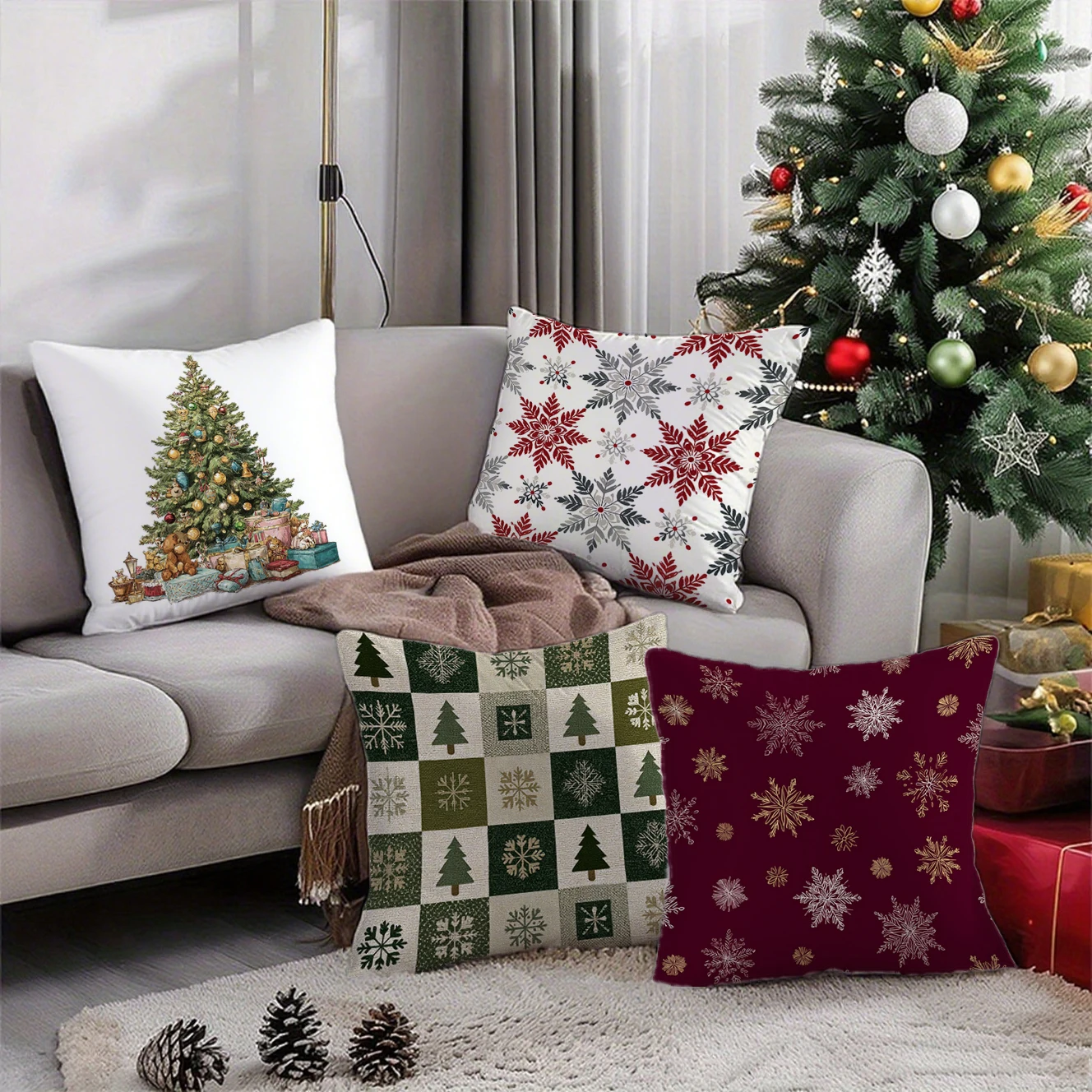 Christmas Vintage Throw Pillow Covers attern Cushion Cover Suitable for Sofa Bedroom Car Pillow Cover