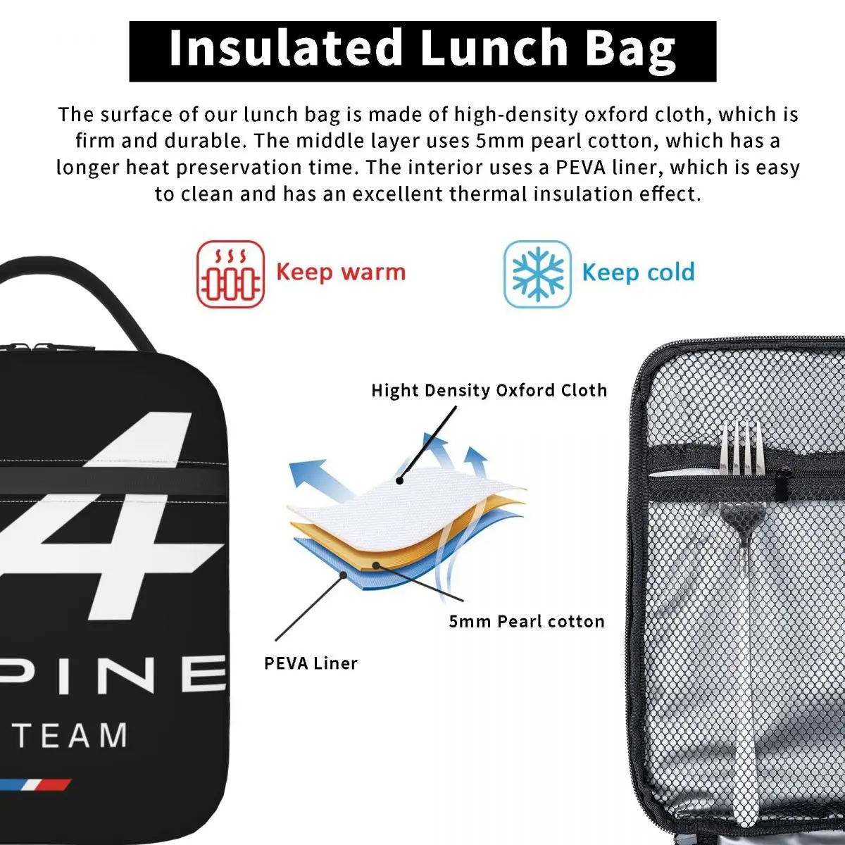 Borse per il pranzo isolate con logo Alpine F1 Team Scatola per alimenti Scatole per il pranzo termiche riutilizzabili