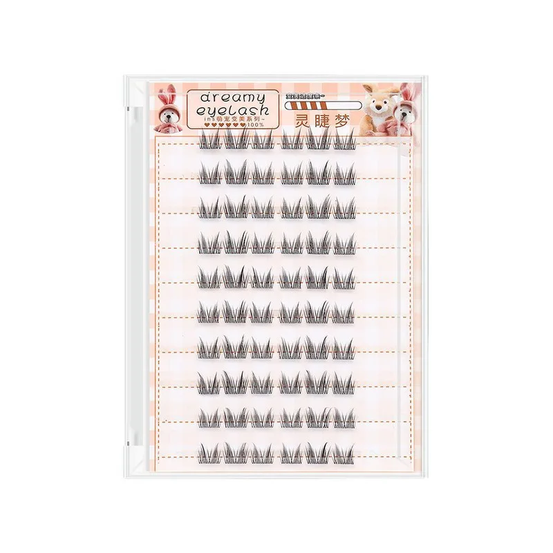 무접착제 야생 고양이, 요정 고양이 귀, 인조 속눈썹, 부드러운 단일 클러스터, 자연 시뮬레이션, 고품질 분할