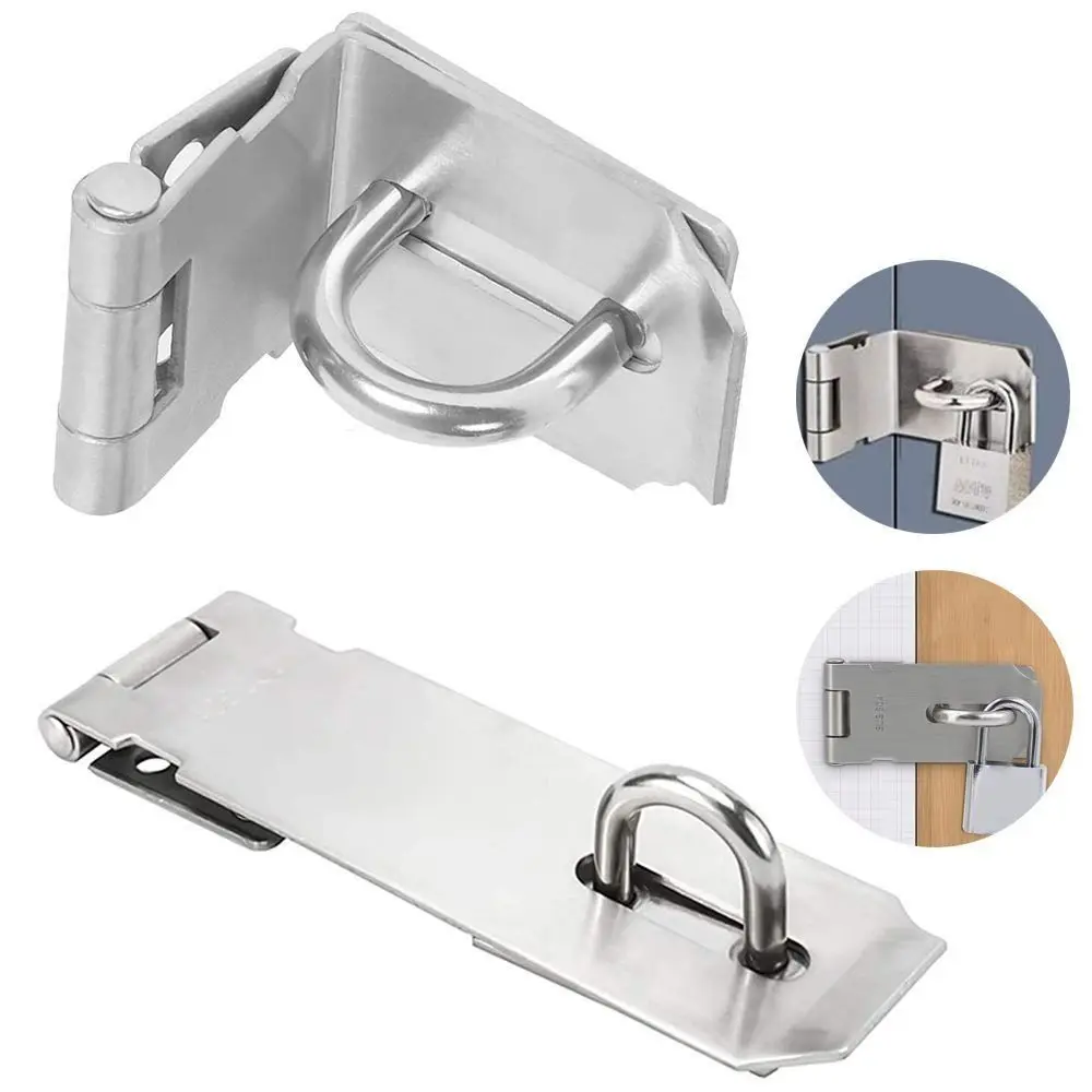 Practical Stainless Steel Padlock Hasp Household Burglar-proof Shed Latch 90 Degree Right Angle Door Buckle