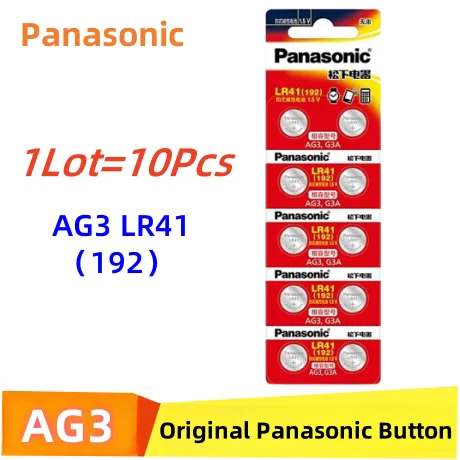 

10pcs Original Panasonic 192 LR41 AG3 SR41 392 392A 384 L736 1.5V Alkaline Button Coin Cell Battery Toy Calculator Watch