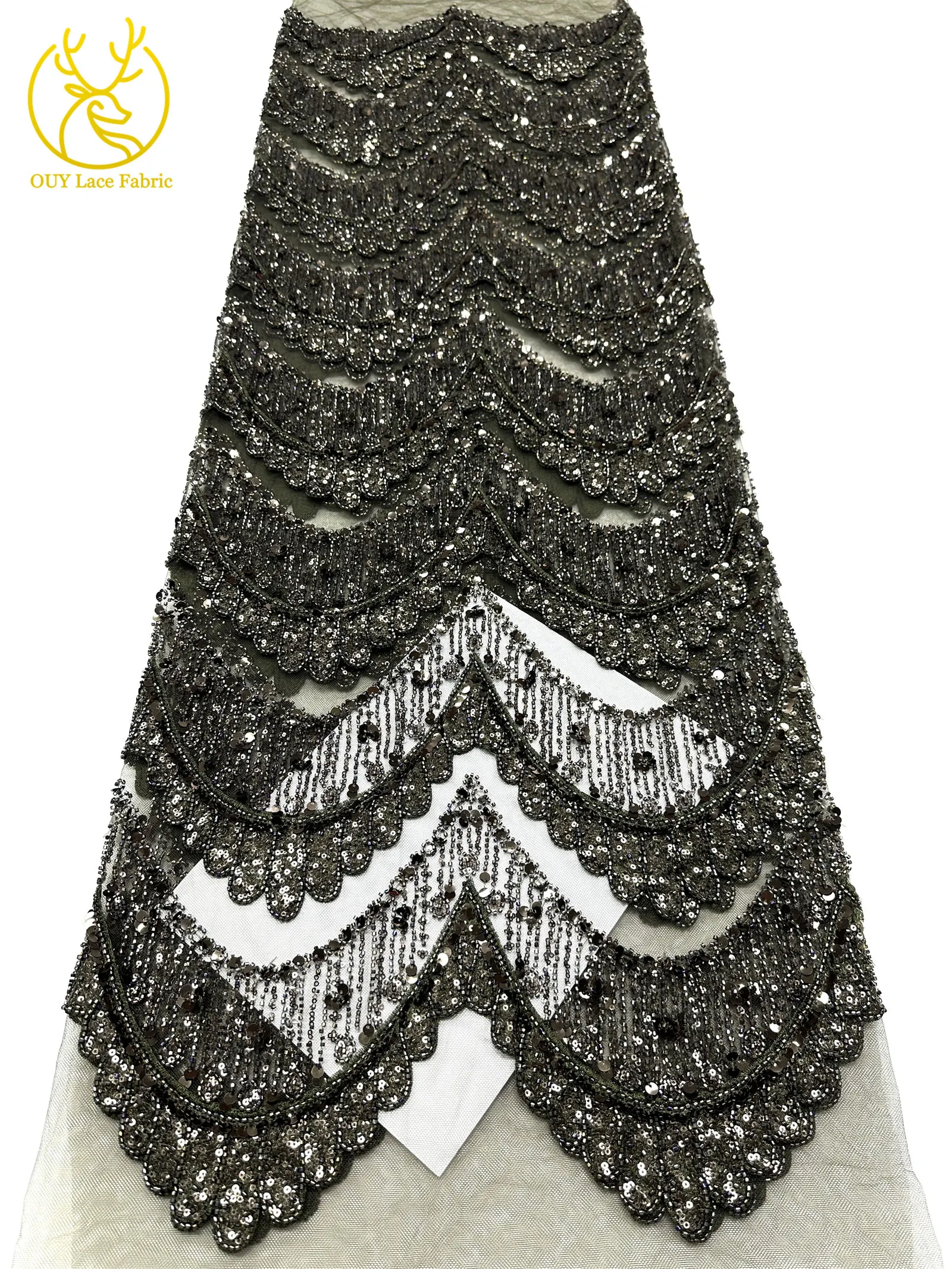 Luxuriöser DIY Handgefertigter Stickerei-Spitzenstoff für Hochzeiten Hochwertiger Hochzeitsstoff Französische Pailletten-Perlen-Spitze Nigerianischer Tüll-Netzstoff – Detail 13