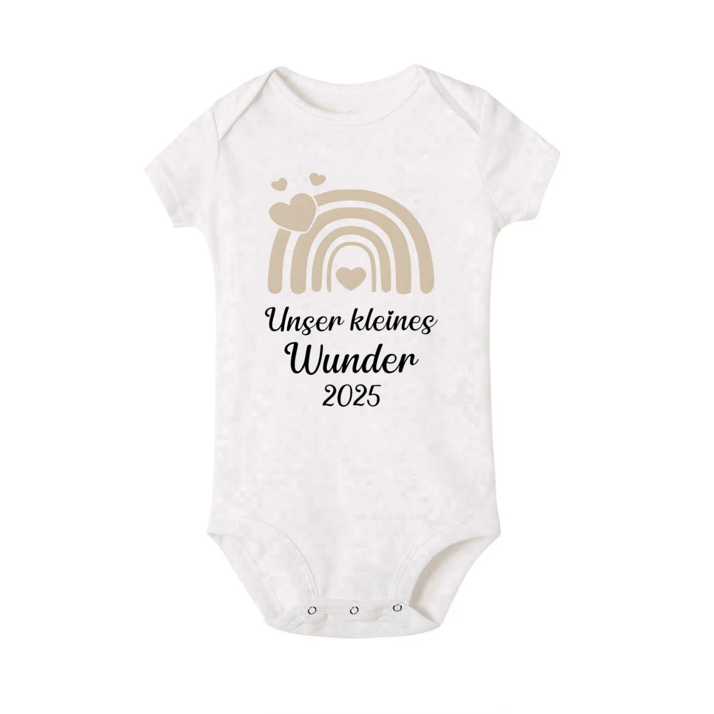 Our Little Miracle 2025 Print Baby Romper Short Sleeve Casual Infant Bodysuit Pregnancy Announcement Jumpsuit Newborn Birth Gift