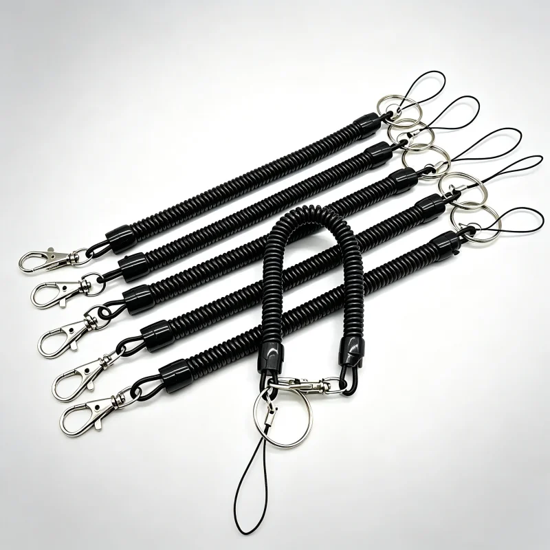 2/4pcs Spring Coil Leash Cord Safety Ropes, Elastic Wrist Band With Lobster Buckle, Keychain Ring Carabiner