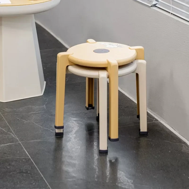 a 4Pcs/Set Round Plastic Stool Non Slip Foot Pad Space Saving Portable Small Bench for Kitchen Bathroom Entryway Dining Extra
