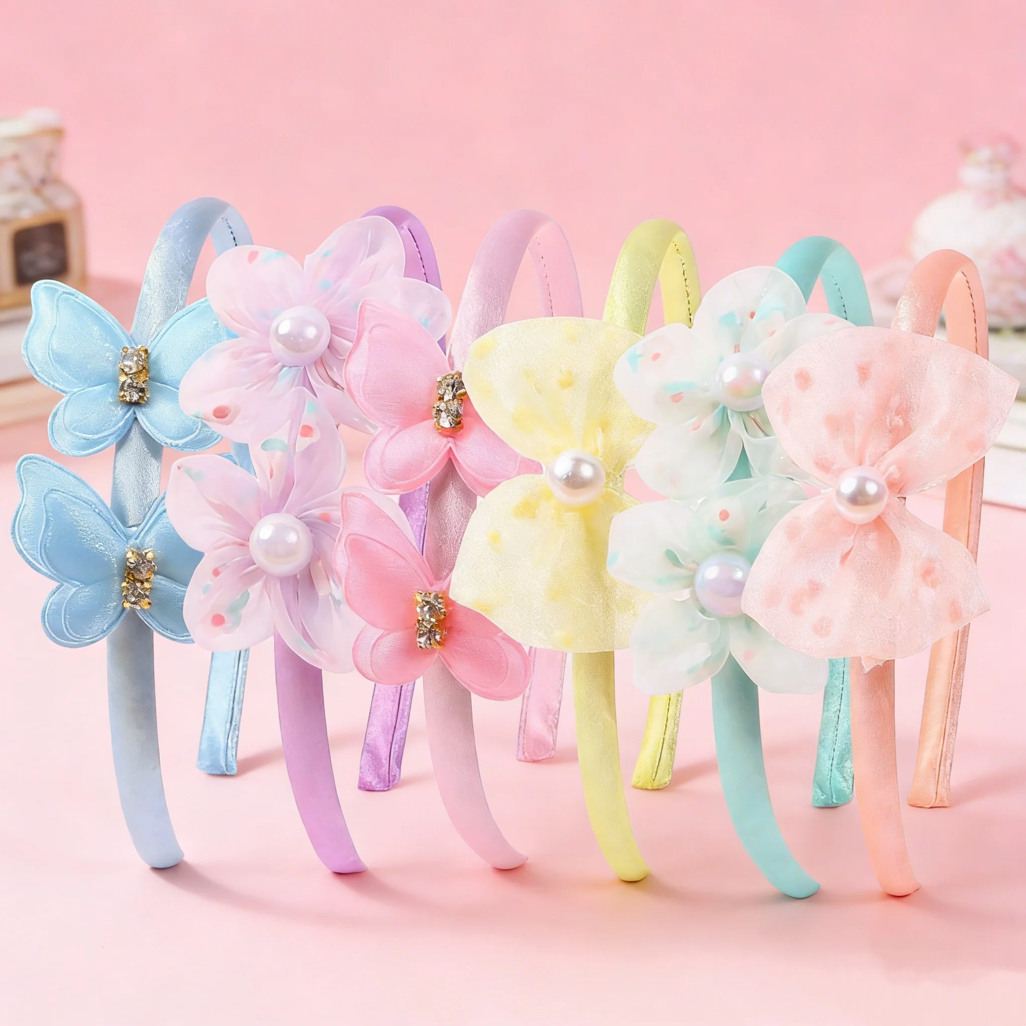 

6 шт. повязок для волос с бабочками для девочек, кружевные повязки с цветами для женщин и девочек, атласные обручи для волос, банты для волос, аксессуары для волос