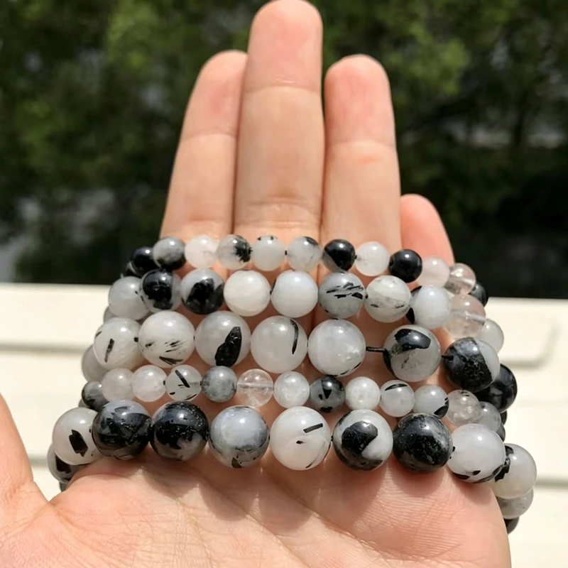 Natural Stone Black Rutilated Quartz Bead Round Loose Spacer Crystal Bead For Jewelry Making Diy Necklace Bracelet Accessory 15