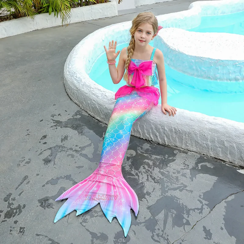 Kids Girls Swimming Mermaid Tail Cosplay Children Halloween Party Gift Swimsuit Monofin Fin Ariel Mermaid Swimsuit for Swimming