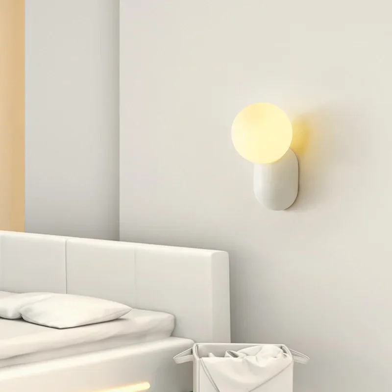 Simple Nordic  Wall Lamp Modern Simple Cream  Head Light For Living Room Bedroom Besides Study Interior Decoration Fixture